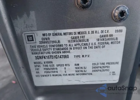 2001 Chevrolet Suburban 1500 Ls from USA, damaged, VIN 3GNFK16T51G147060